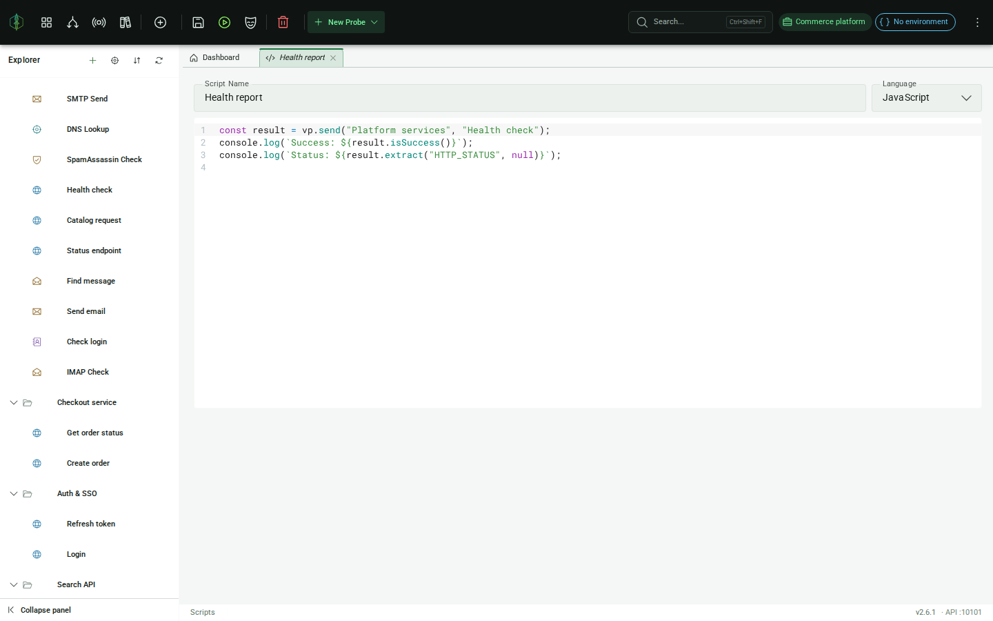 CodeMirror script editor with JavaScript and Groovy support in the Scripts view